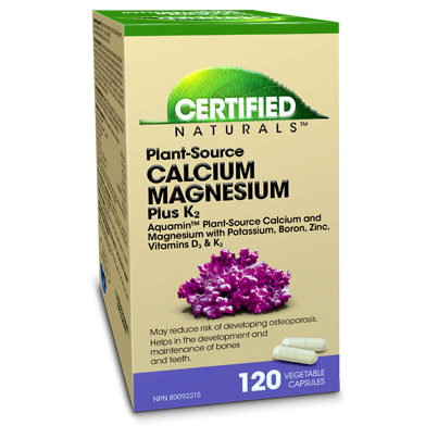 LIQUIDATION - Certified Naturals™ Plant-Source Calcium Magnesium Plus K2 Capsules with Aquamin - FINAL SALE/NO RETURNS***