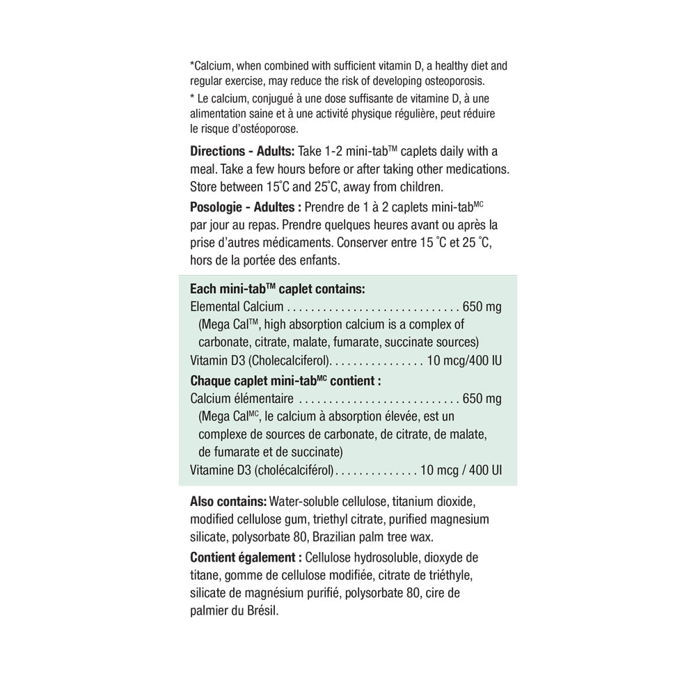 Jamieson Mega Cal Calcium + Vitamin D3 400 IU Caplets, 650 mg