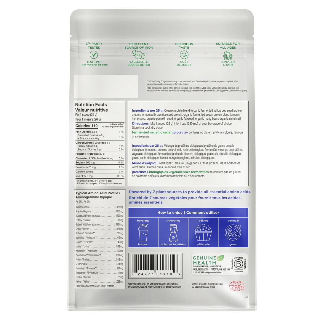 Genuine Health Fermented Vegan Proteins+ | Unflavoured Unsweetened Plant Protein 260g