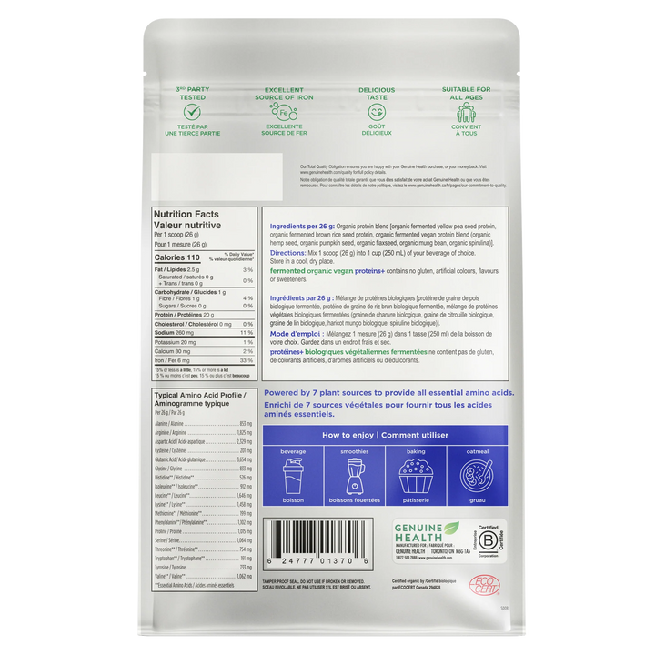 Genuine Health Fermented Vegan Proteins+ | Unflavoured Unsweetened Plant Protein 260g