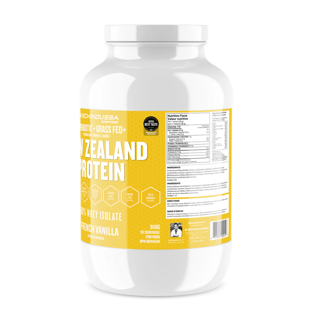 Schinoussa Probiotic Grass Fed New Zealand Whey Protein French Vanilla - 910 g