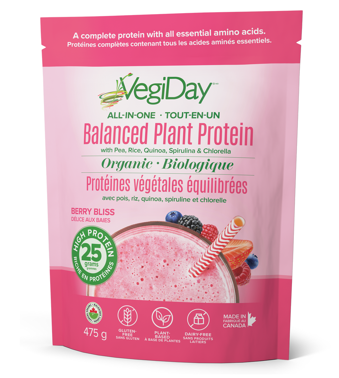 Assured Natural VegiDay All-In-One Balanced Plant Proteins Powder, Berry Bliss
