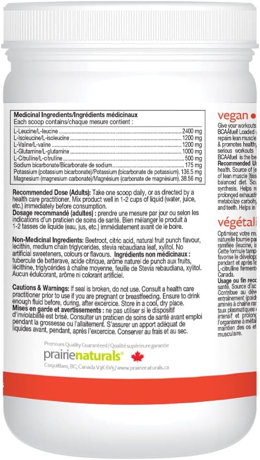 Prairie Naturals BCAA Fuel Alkaline Fruit Punch Flavour Powder