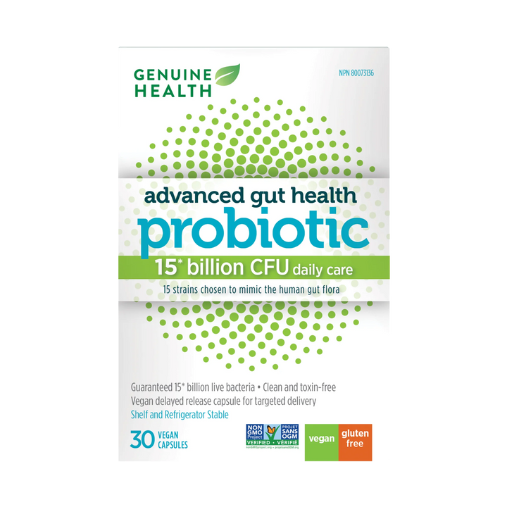 Genuine Health Advanced Gut Health | Daily Probiotic 15 Billion 30 V-Caps