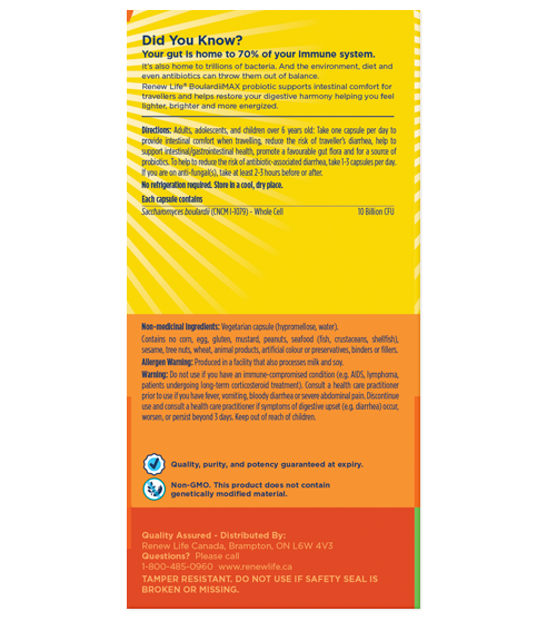 Renew Life® Traveller's Probiotics BoulardiiMAX 10 Billion Active Cultures