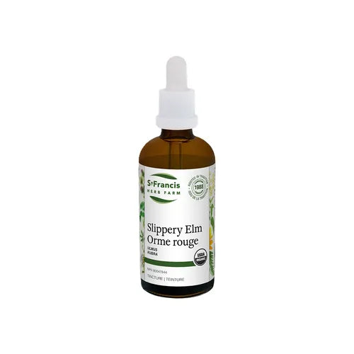 St. Francis Herb Farm Slippery Elm 50ml tincture bottle, organic liquid inner bark extract for digestive and throat soothing.