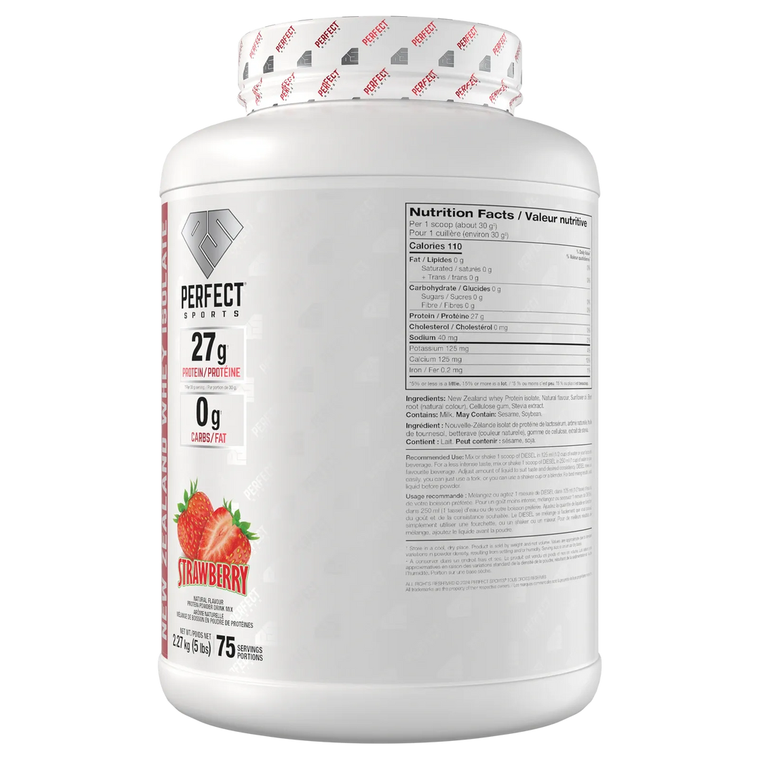 Perfect Sport Diesel New Zealand Whey Isolate, Strawberry Protein Powder