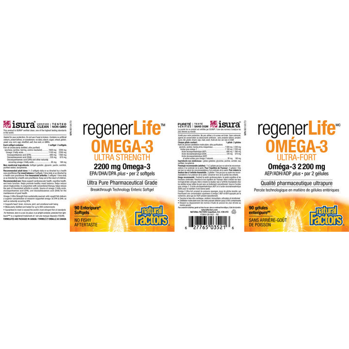 Natural Factors RegenerLife Omega-3 | Ultra Strength - 1100 mg