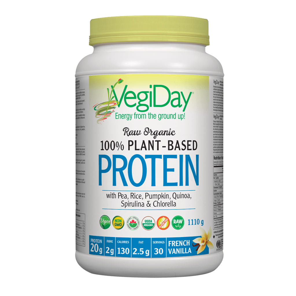 VegiDay Raw Organic 100% Plant-Based Protein wtih Pea, Rice, Pumpkin, Quinoa, Spirulina & Chlorella French Vanilla Powder