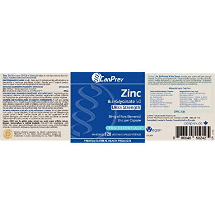 CanPrev Zinc Bisglycinate 50mg Ultra Strength | 120 Veg Capsules